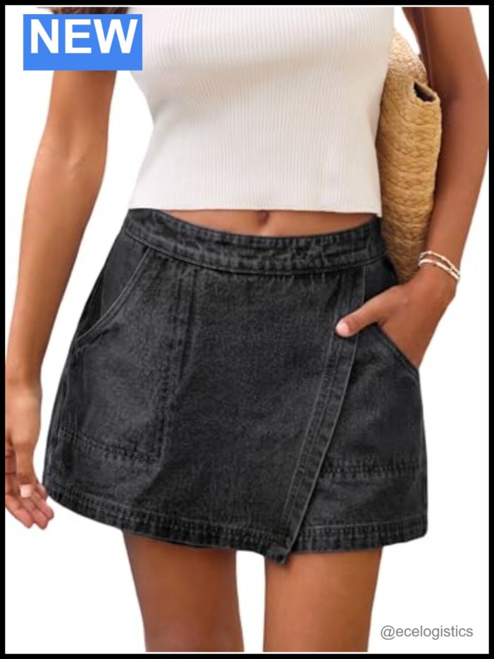 Women's Denim Wrap Mini Jean Skort with Pockets